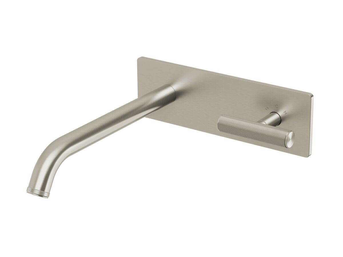 reece Milli Etch Progressive Wall Basin / Bath Mixer Tap Set with Square Backplate Brushed Nickel Lead Free