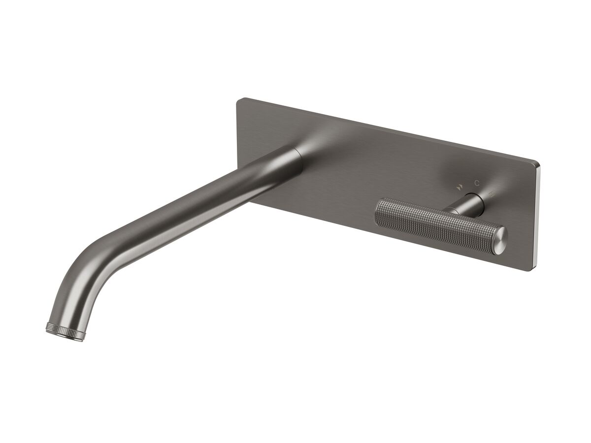 reece Milli Etch Progressive Wall Basin / Bath Mixer Tap Set with Square Backplate Brushed Gunmetal Lead Free