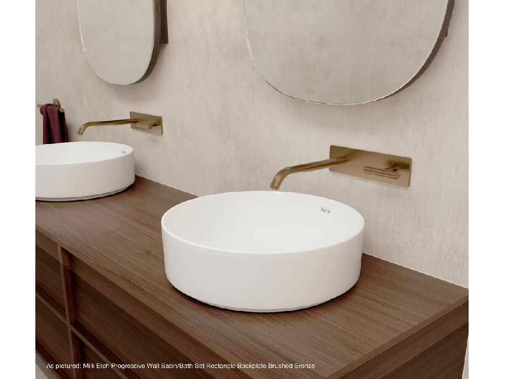 Reece Milli Etch Progressive Wall Basin / Bath Mixer Tap Set With Square Backplate Brushed Bronze Lead Free