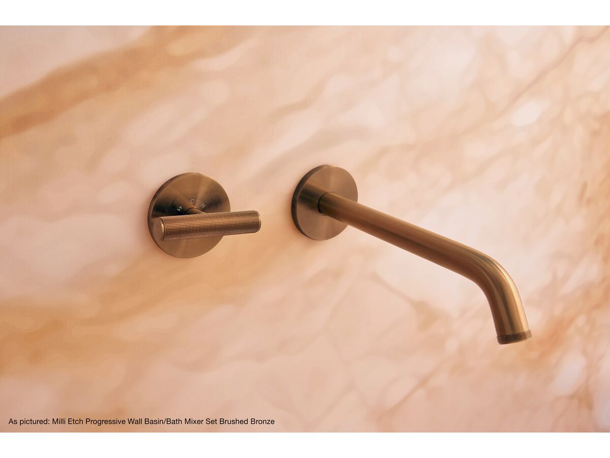 Reece Milli Etch Progressive Wall Basin / Bath Mixer Tap Set With Round Backplate Brushed Gunmetal Lead Free