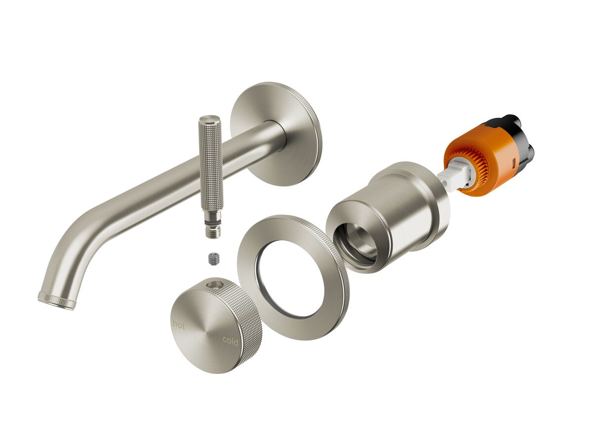 reece Milli Etch Wall Basin/Bath Mixer Tap Set Round Backplate Brushed Nickel (6 Star) Lead Free