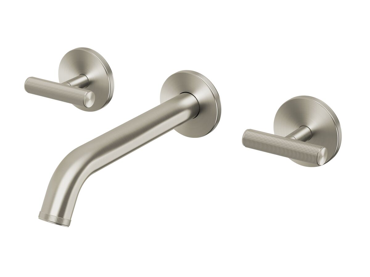 reece Milli Etch Wall Basin / Bath Tap Set 200mm Brushed Nickel (6 Star) Lead Free