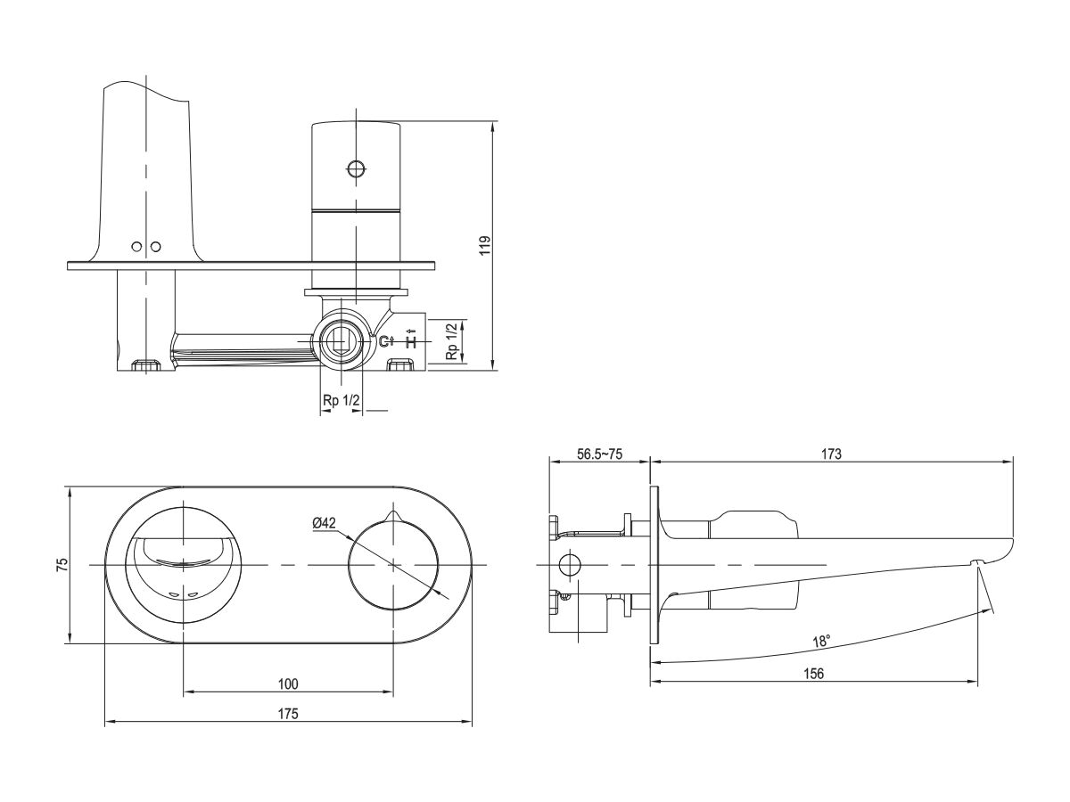 Reece Milli Flow Wall Basin Mixer Tap Set Chrome (4 Star)