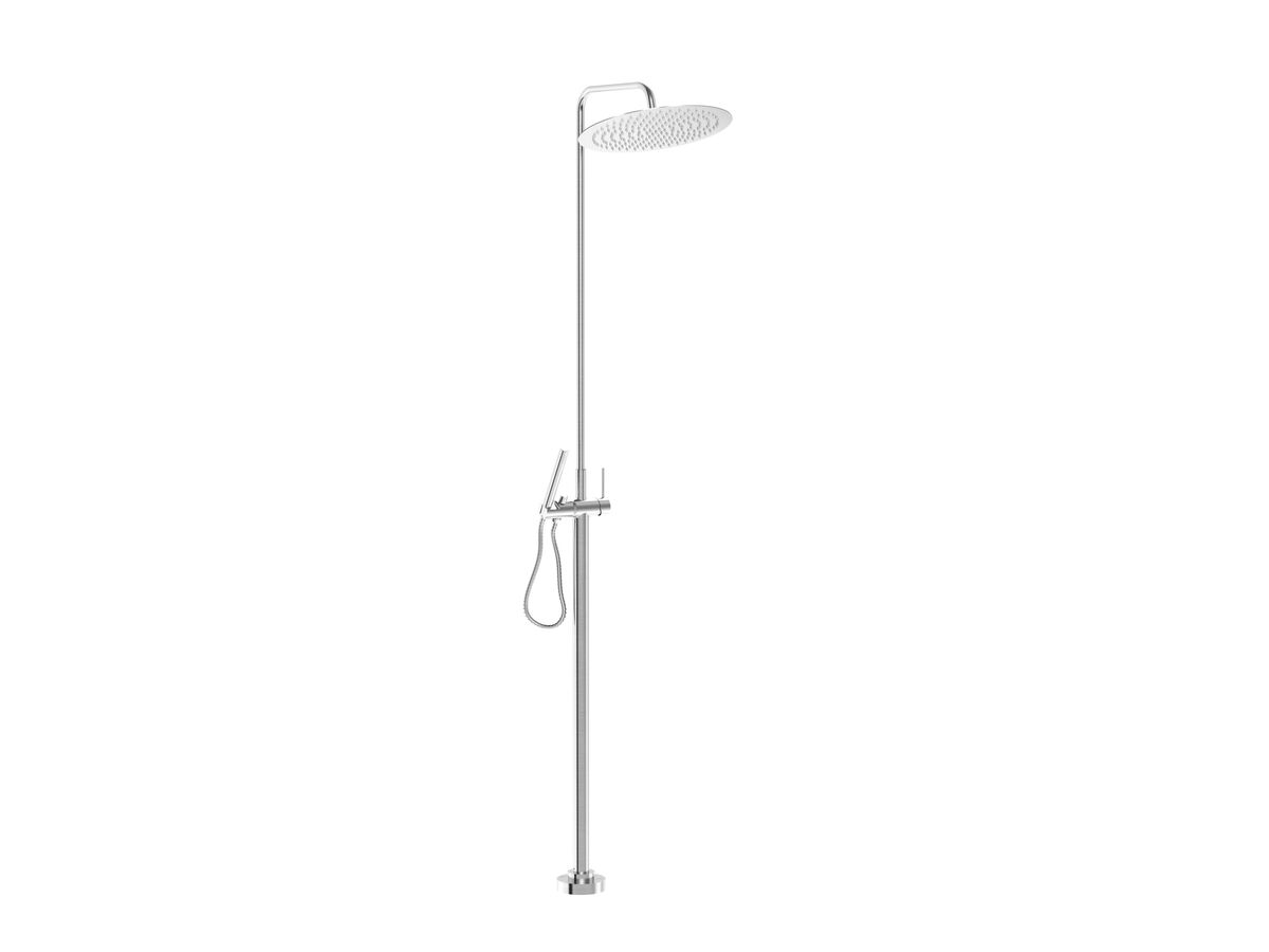 reece Milli Inox Freestanding Twin Rail Shower & 300mm Overhead with Bottom Rail Water Inlet Stainless Steel (3 Star)