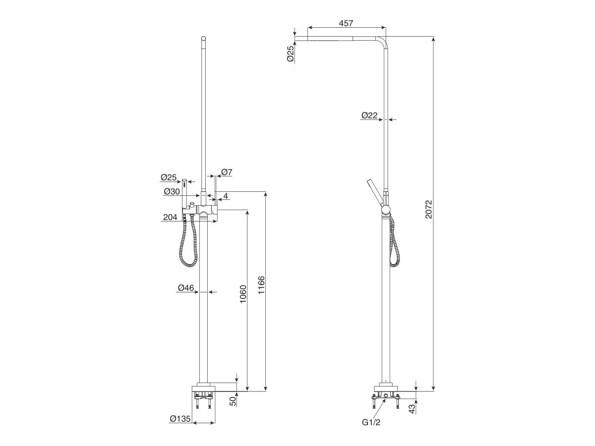 Reece Milli Inox Freestanding Twin Shower Stainless Steel (3 Star)