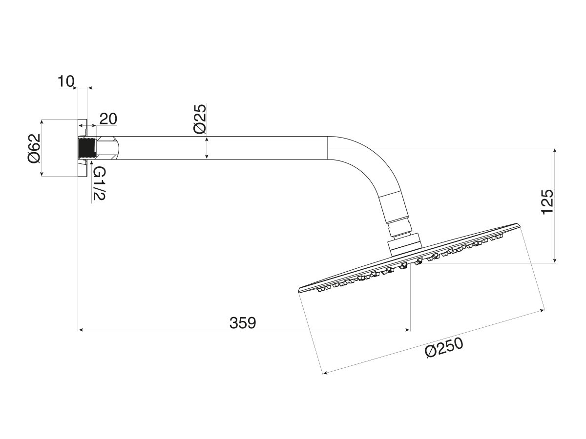 Reece Milli Inox Overhead Shower 250mm With Arm Stainless Steel (3 Star)