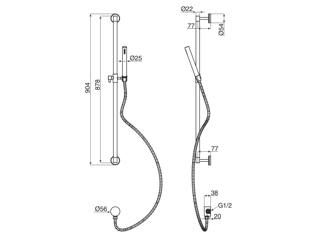 Reece Milli Inox Single Rail Shower With Wall Water Inlet Stainless Steel (4 Star)