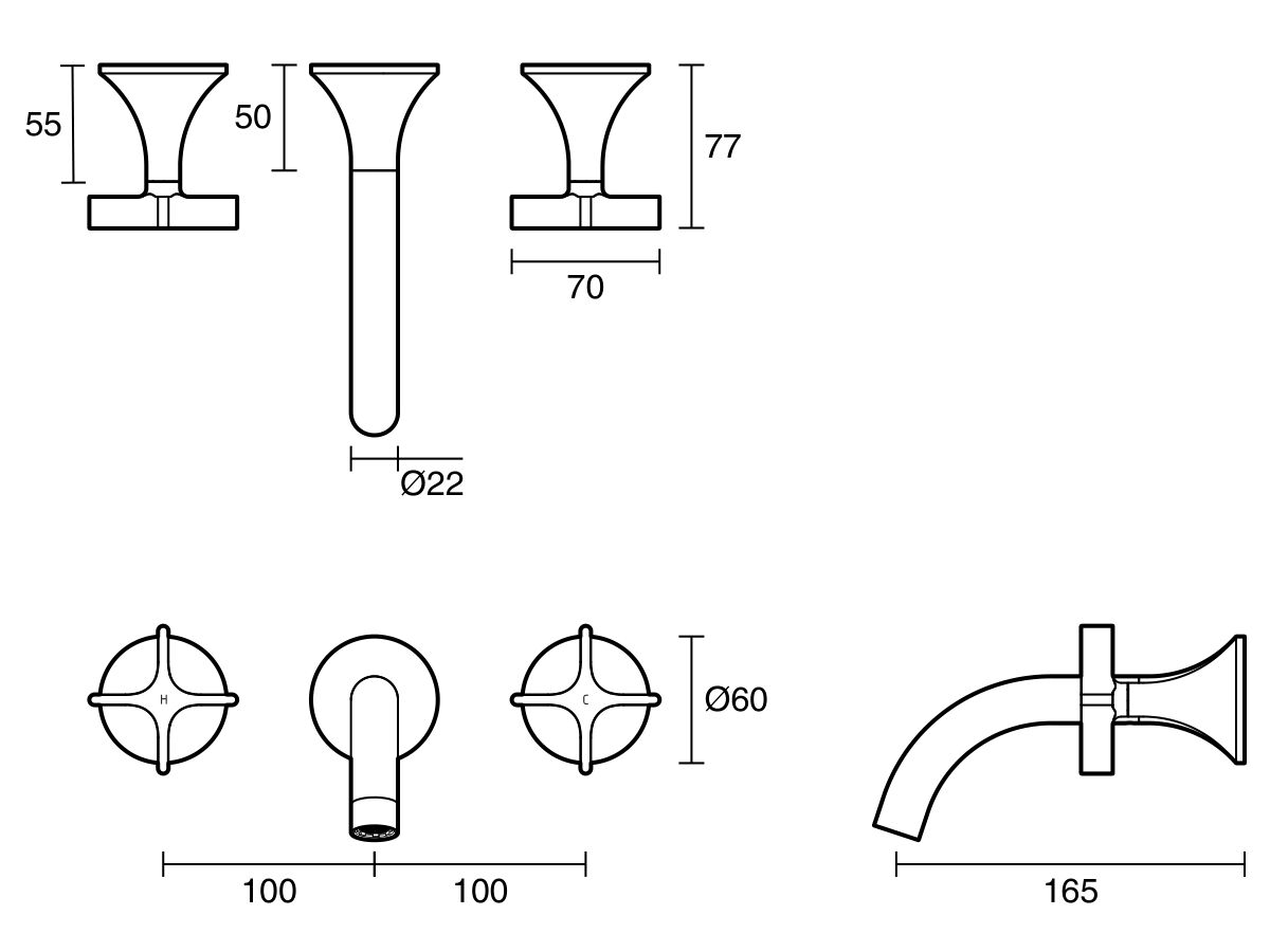 Reece Milli Oria Cross Wall Basin Set 165 PVD Brushed Gold (5 Star)