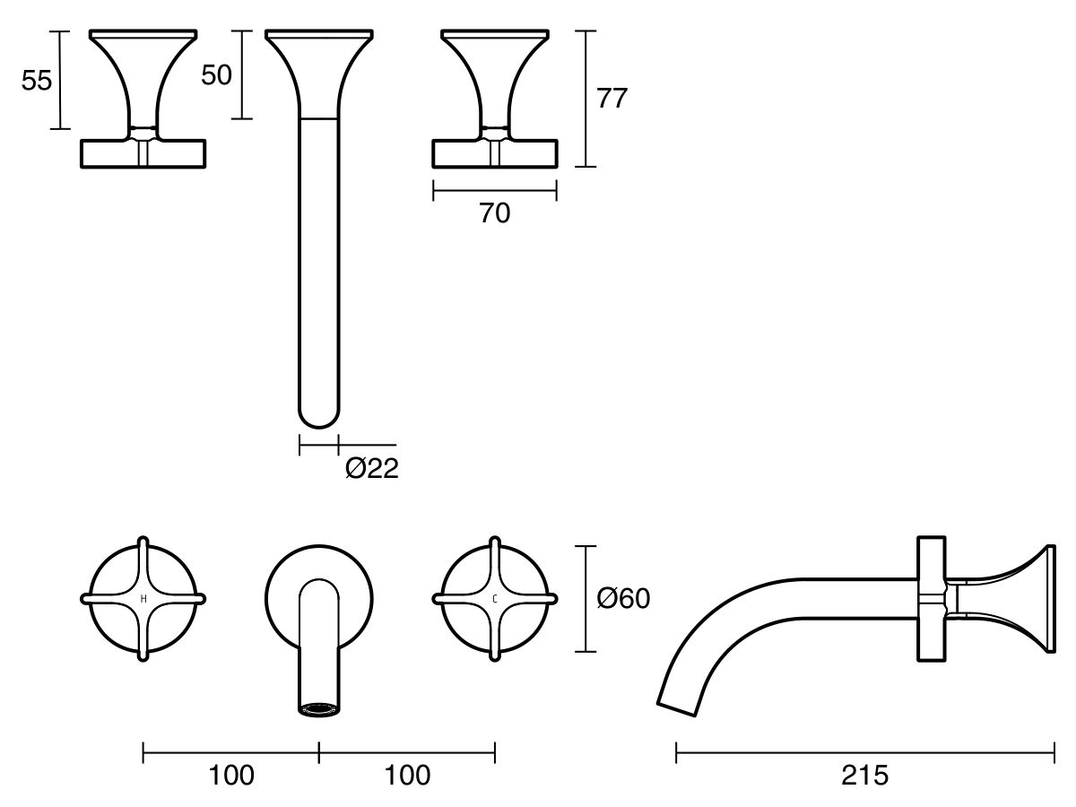 Reece Milli Oria Cross Wall Basin Set 215 PVD Brushed Gunmetal (5 Star)