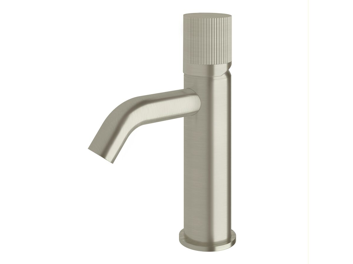 reece Milli Pure Basin Mixer Tap Curved Spout with Linear Textured Handle PVD Brushed Nickel (5 Star)