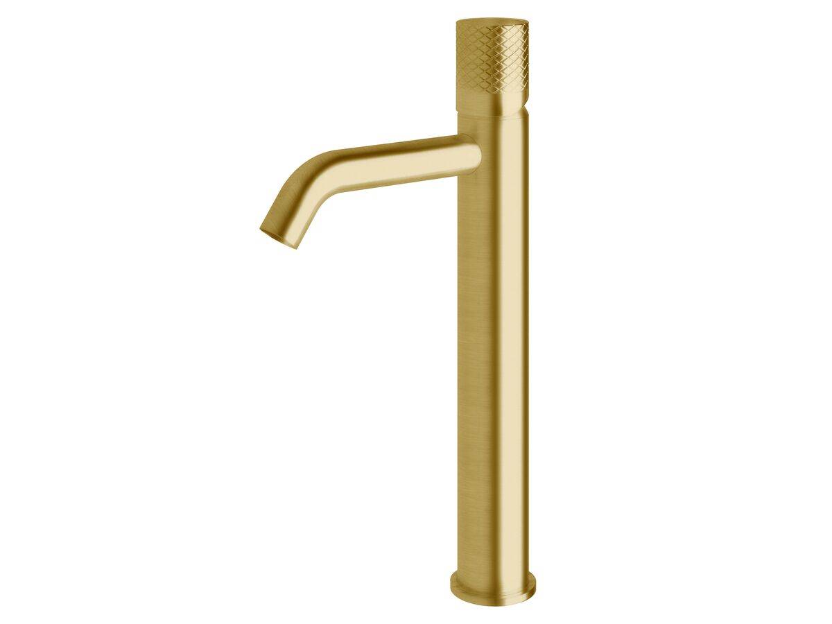 reece Milli Pure Extended Basin Mixer Tap Curved Spout with Diamond Textured Handle PVD Brushed Gold (5 Star)