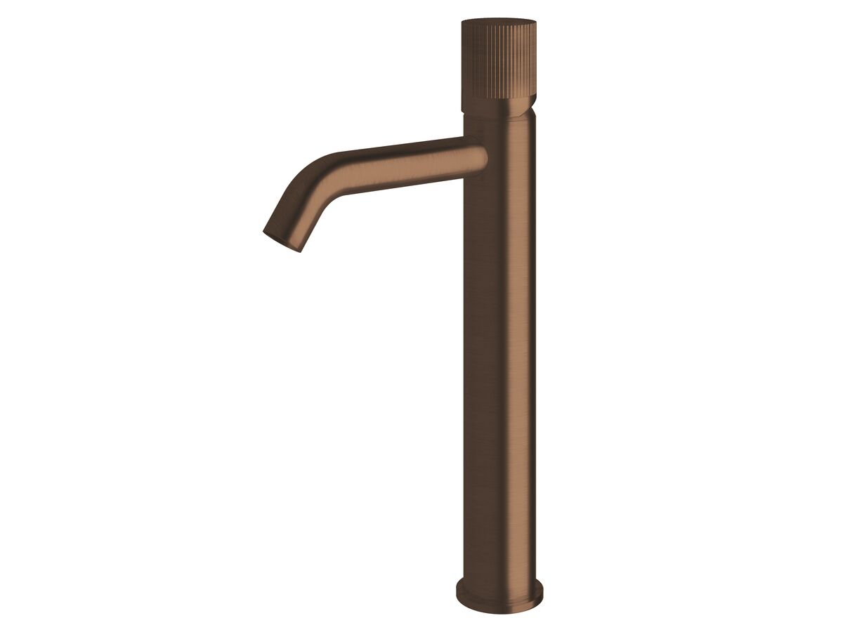 reece Milli Pure Extended Basin Mixer Tap Curved Spout with Linear Textured Handle PVD Brushed Bronze (5 Star)
