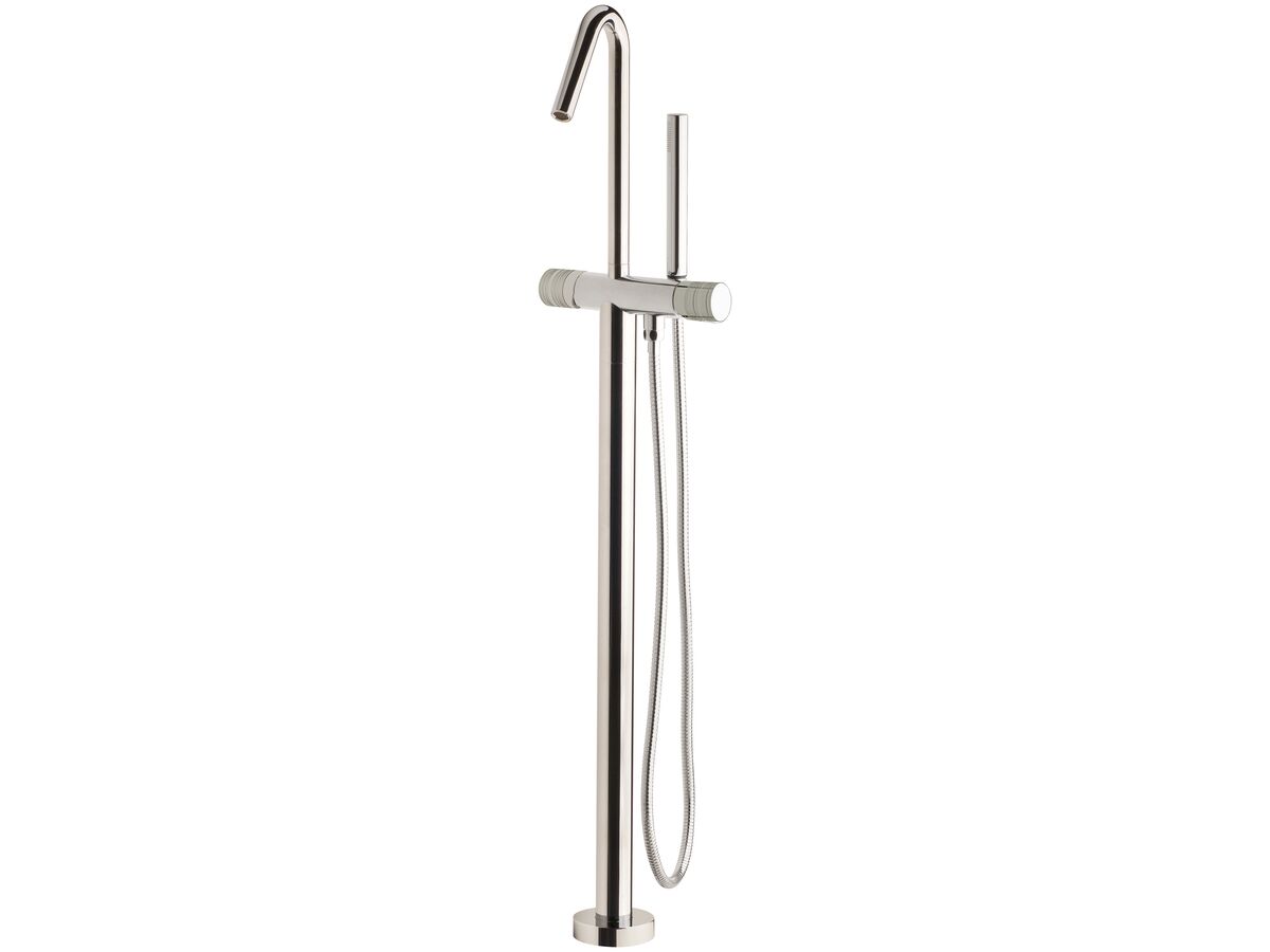 reece Milli Pure Floor Mounted Bath Mixer Tap with Handshower and Cirque Textured Handle Kit Chrome (3 Star)