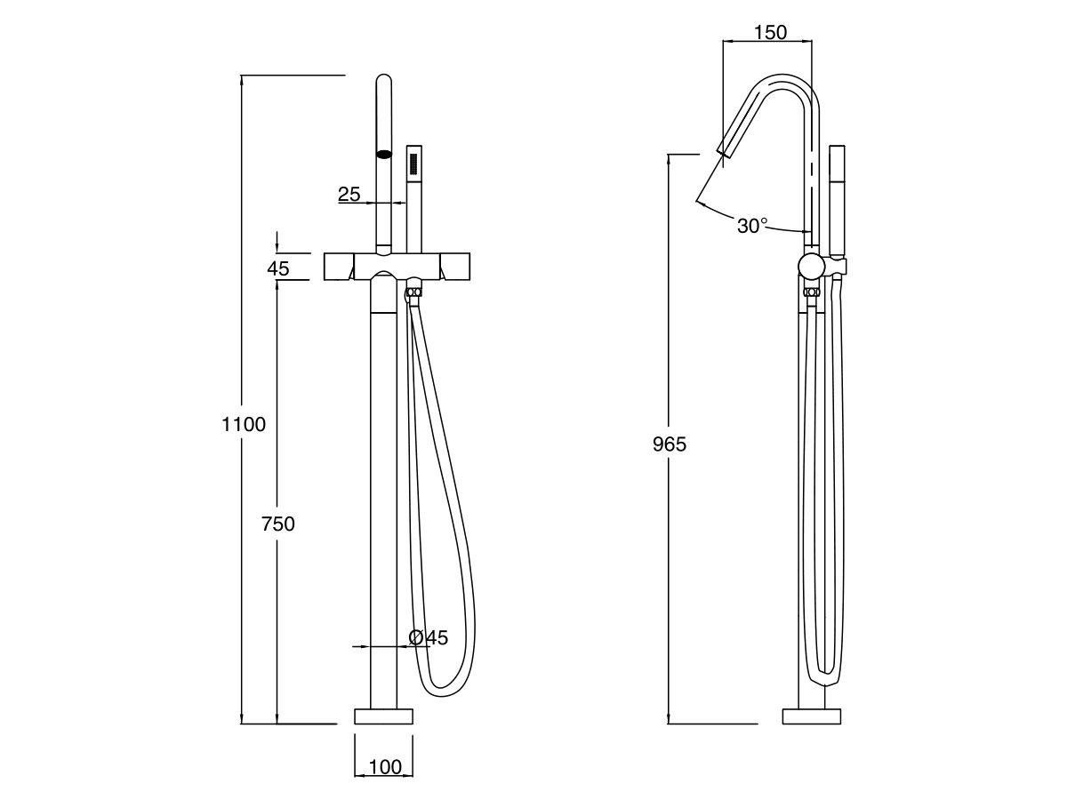 Reece Milli Pure Floor Mounted Bath Mixer Tap With Handshower And Linear Textured Handle Trimset PVD Brushed Bronze (3 Star)