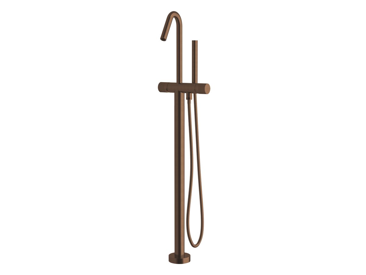 reece Milli Pure Floor Mounted Bath Mixer Tap with Handshower and Linear Textured Handle Trimset PVD Brushed Bronze (3 Star)