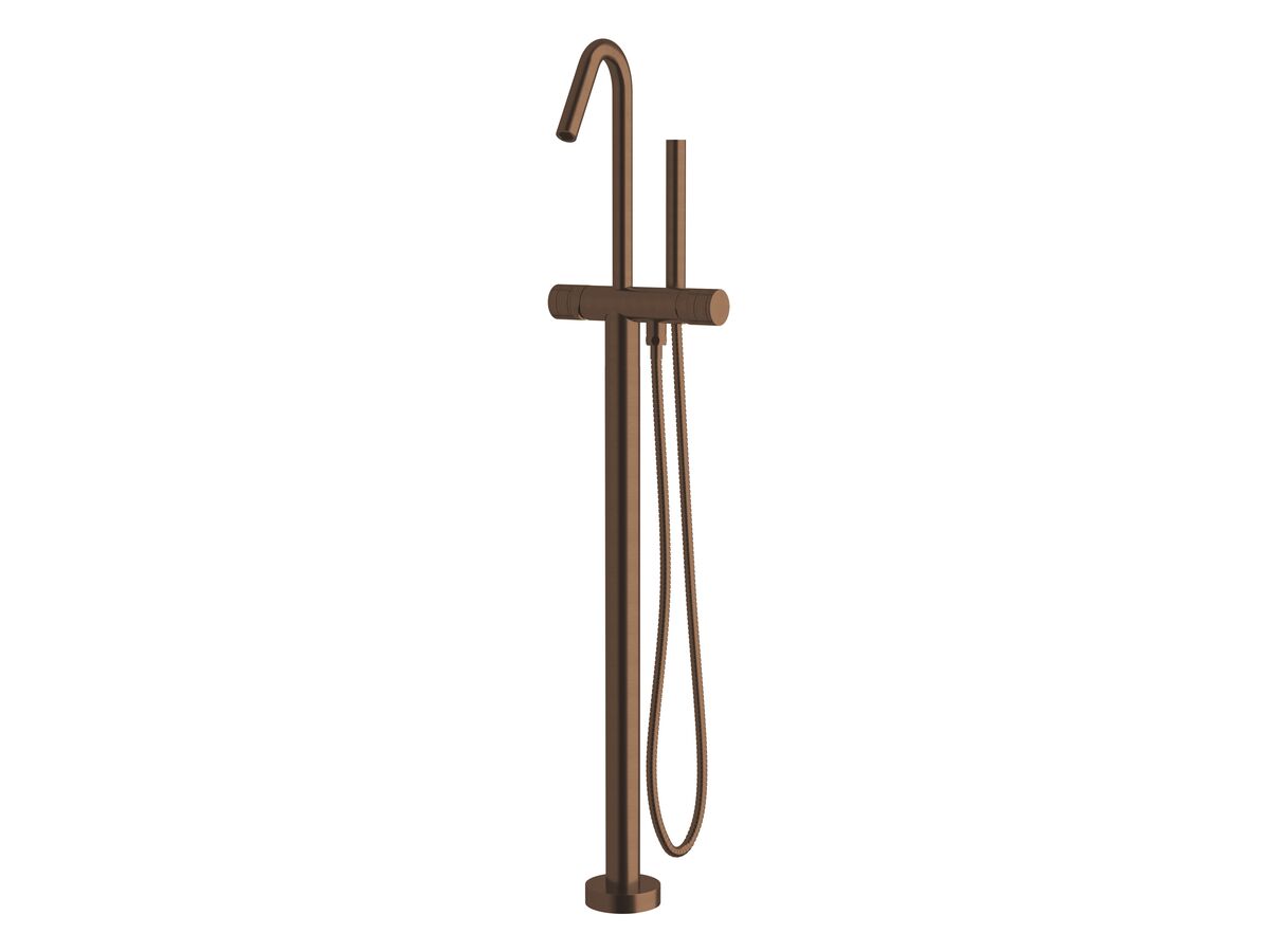 reece Milli Pure Floor Mounted Bath Mixer Tap with Handshower and Cirque Textured Handle Trimset PVD Brushed Bronze (3 Star)
