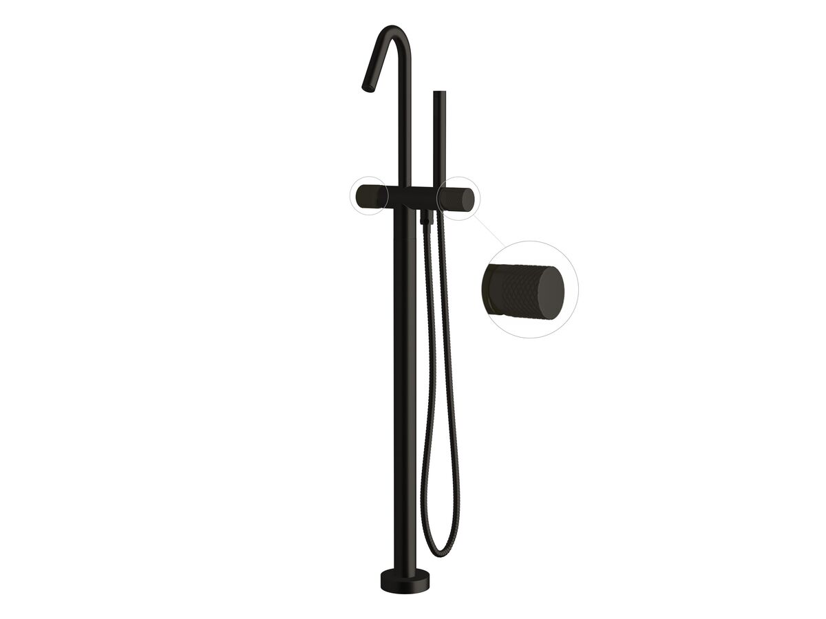 reece Milli Pure Floor Mounted Bath Mixer Tap with Handshower and Diamond Textured Handle Trimset PVD Matte Black (3 Star)