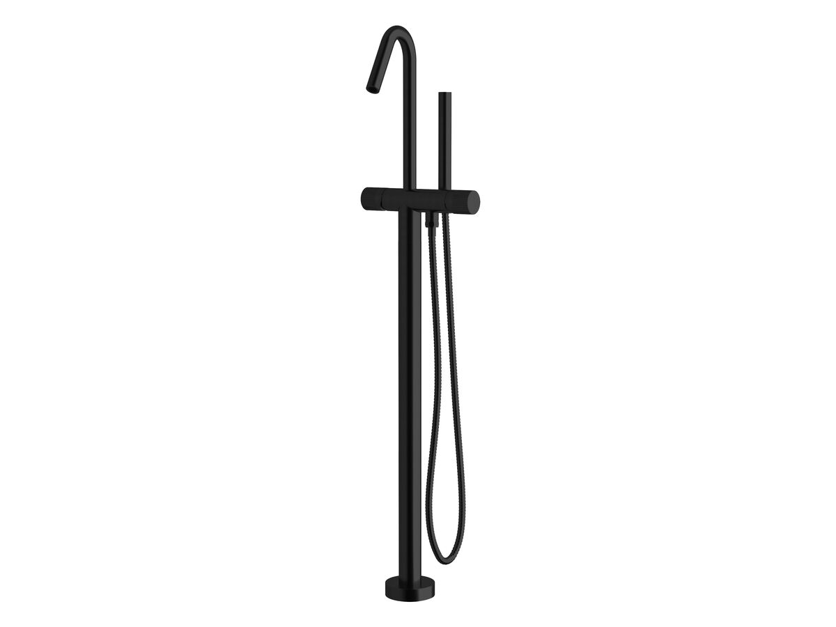 reece Milli Pure Floor Mounted Bath Mixer Tap with Handshower and Linear Textured Handle Trimset PVD Matte Black (3 Star)