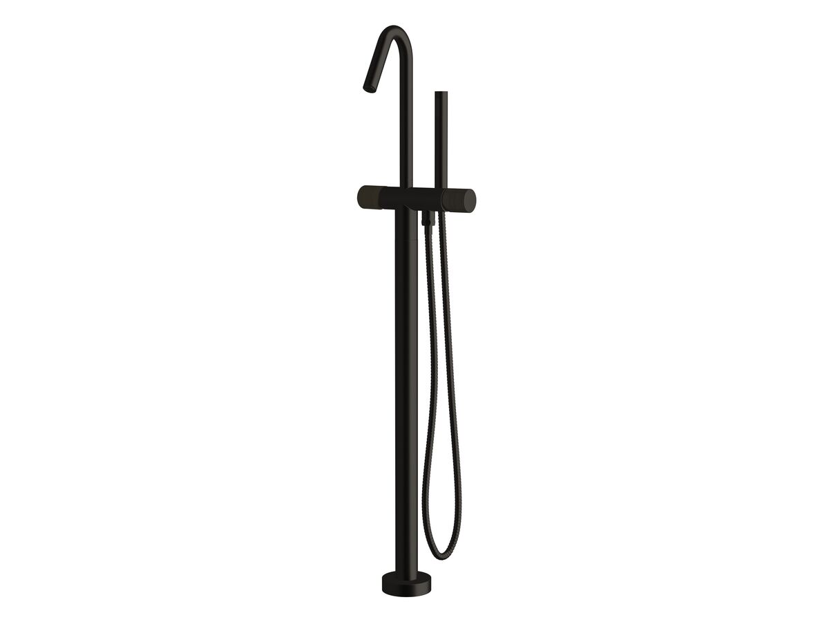 reece Milli Pure Floor Mounted Bath Mixer Tap with Handshower and Cirque Textured Handle Trimset PVD Matte Black (3 Star)