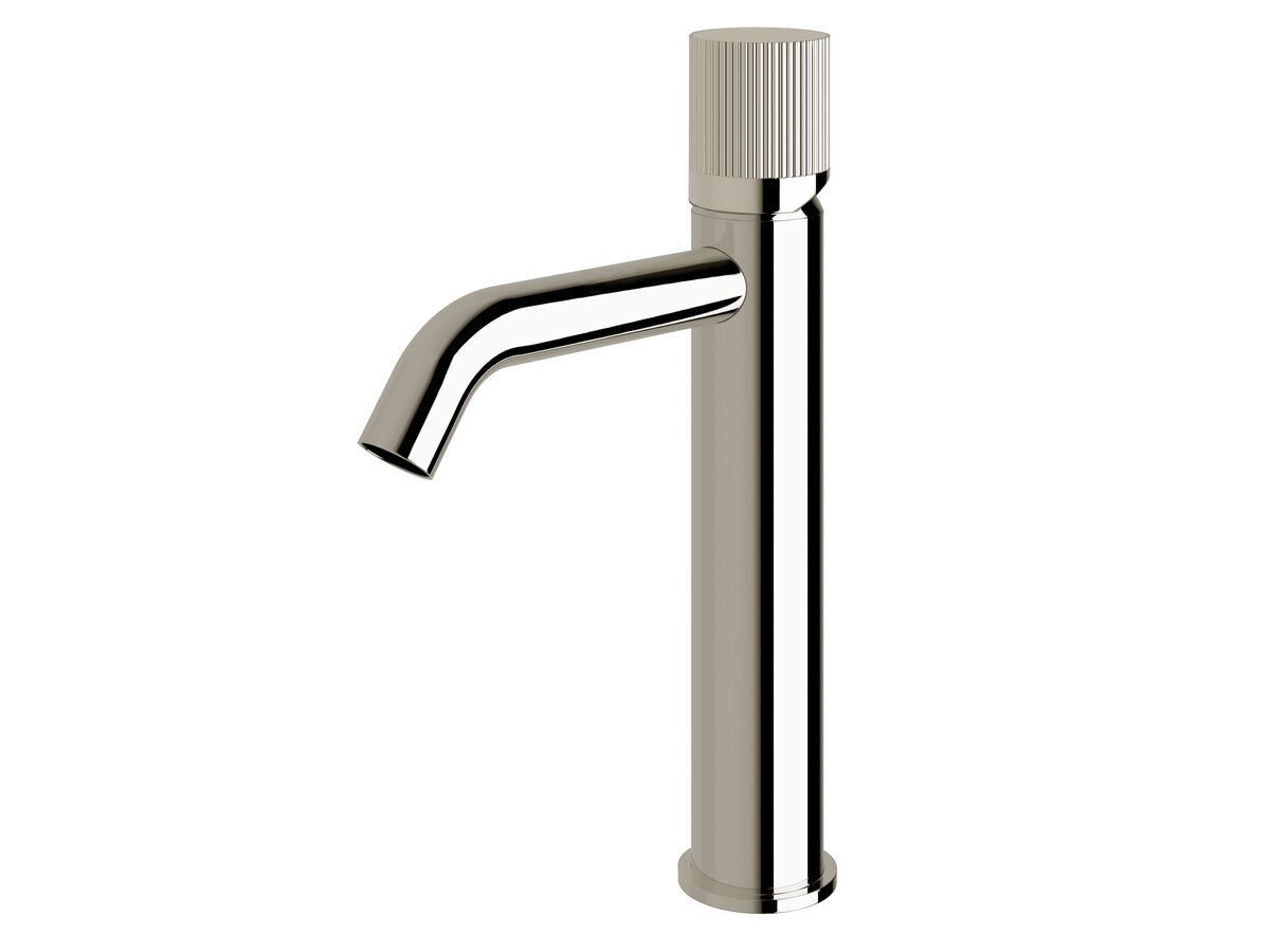 reece Milli Pure Medium Height Basin Mixer Tap Curved Spout with Linear Textured Handle Chrome (5 Star)