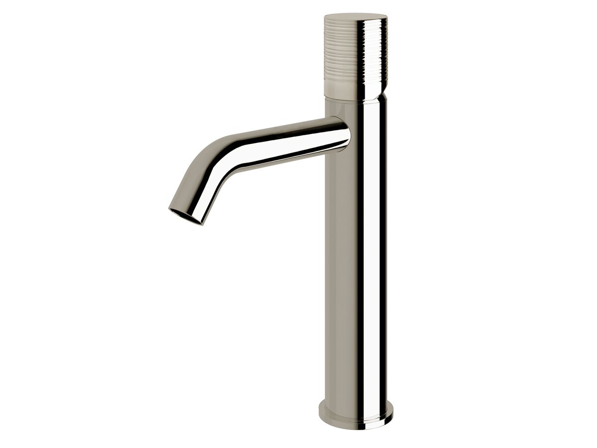 reece Milli Pure Medium Height Basin Mixer Tap Curved Spout with Cirque Textured Handle Chrome (5 Star)