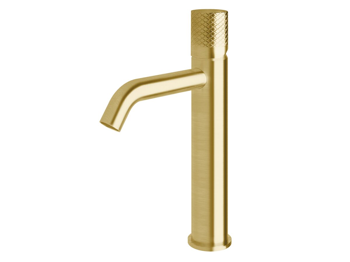 reece Milli Pure Medium Height Basin Mixer Tap Curved Spout with Diamond Textured Handle PVD Brushed Gold (5 Star)