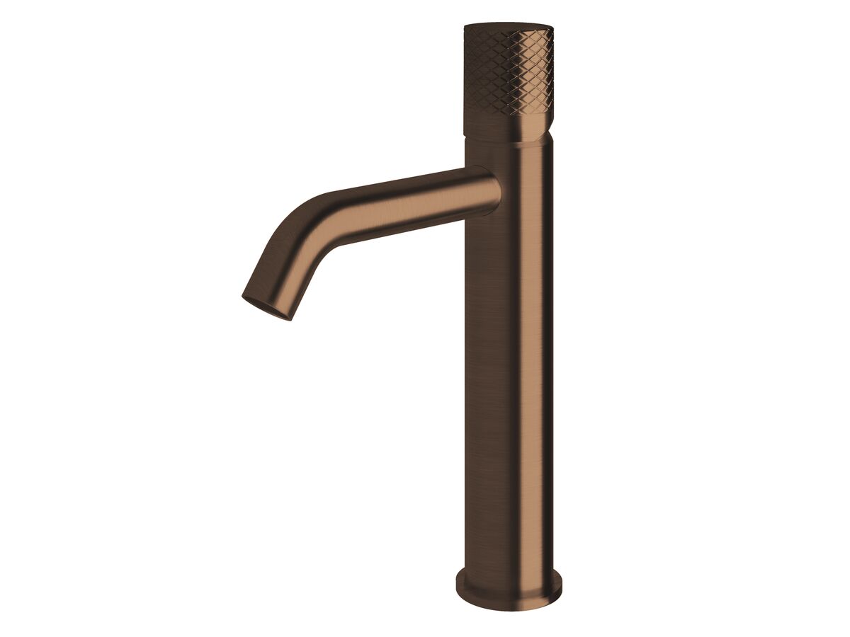 reece Milli Pure Medium Height Basin Mixer Tap Curved Spout with Diamond Textured Handle PVD Brushed Bronze (5 Star)