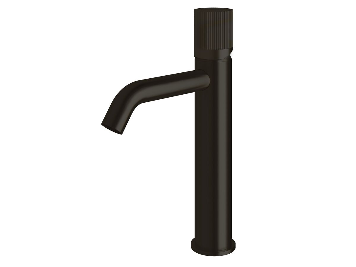 reece Milli Pure Medium Height Basin Mixer Tap Curved Spout with Linear Textured Handle PVD Matte Black (5 Star)