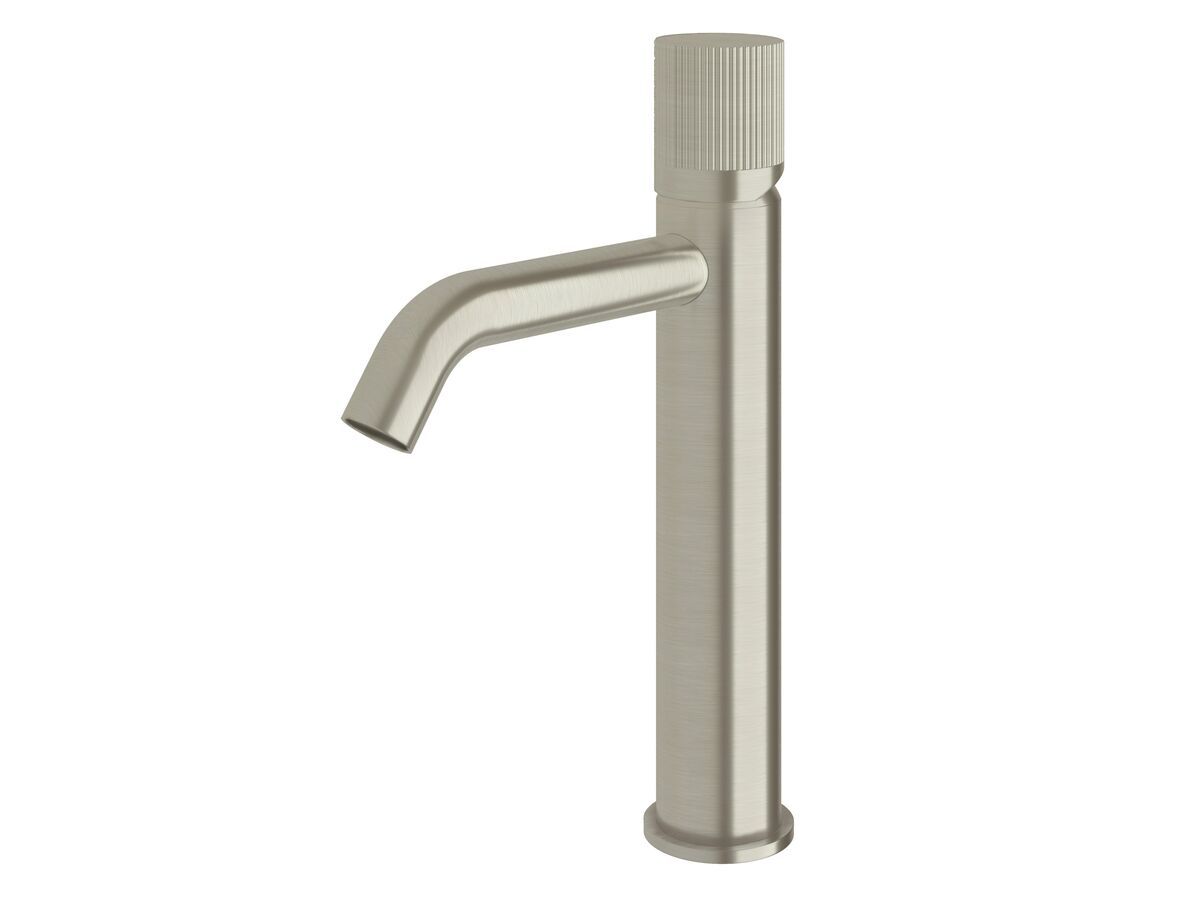reece Milli Pure Medium Height Basin Mixer Tap Curved Spout with Linear Textured Handle PVD Brushed Nickel (5 Star)