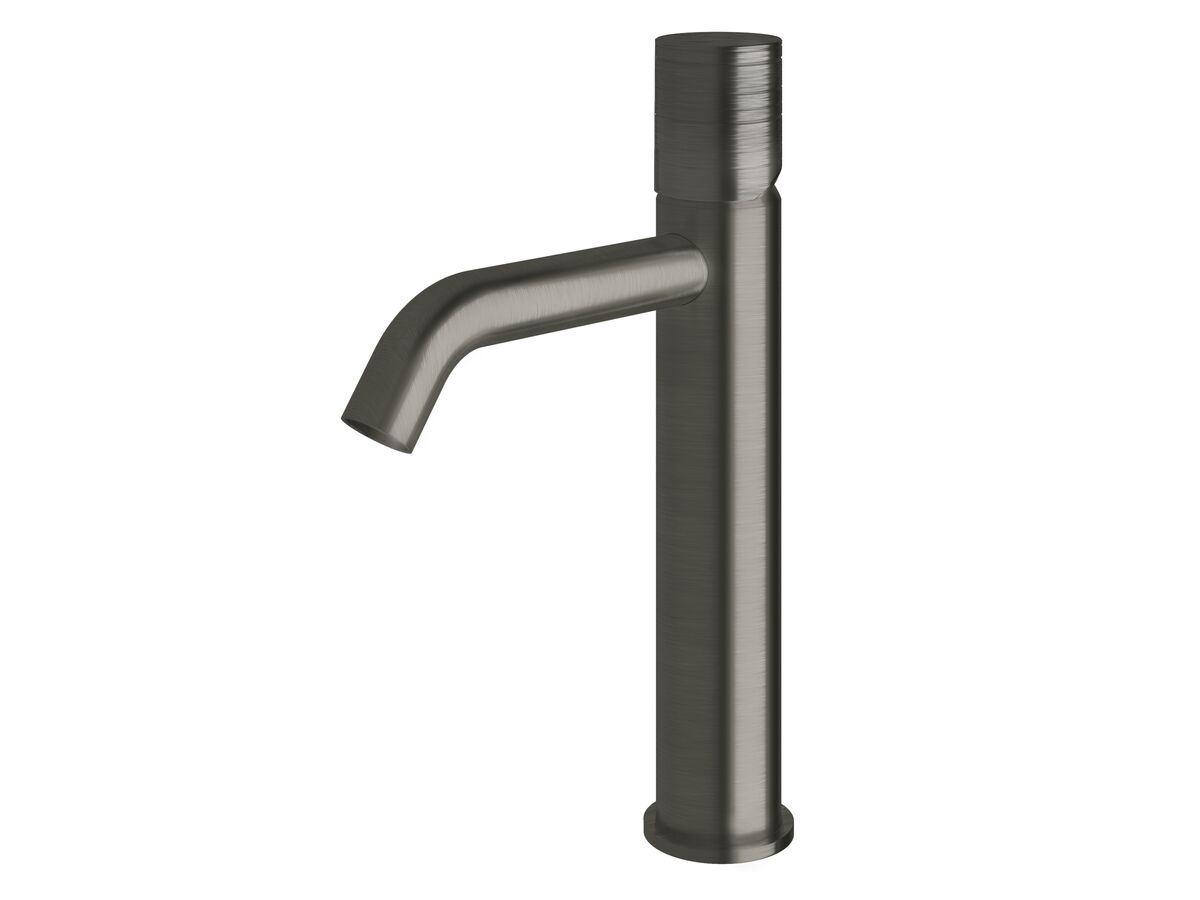 reece Milli Pure Medium Height Basin Mixer Tap Curved Spout with Cirque Textured Handle PVD Brushed Gunmetal (5 Star)
