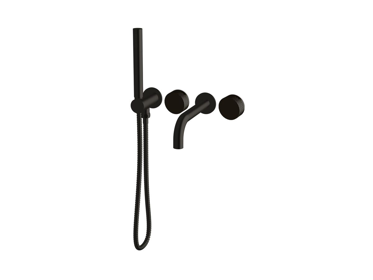 reece Milli Pure Progressive Bath Mixer Tap System 160mm with Handshower Right Hand and Diamond Textured Handles PVD Matte Black (3 Star)