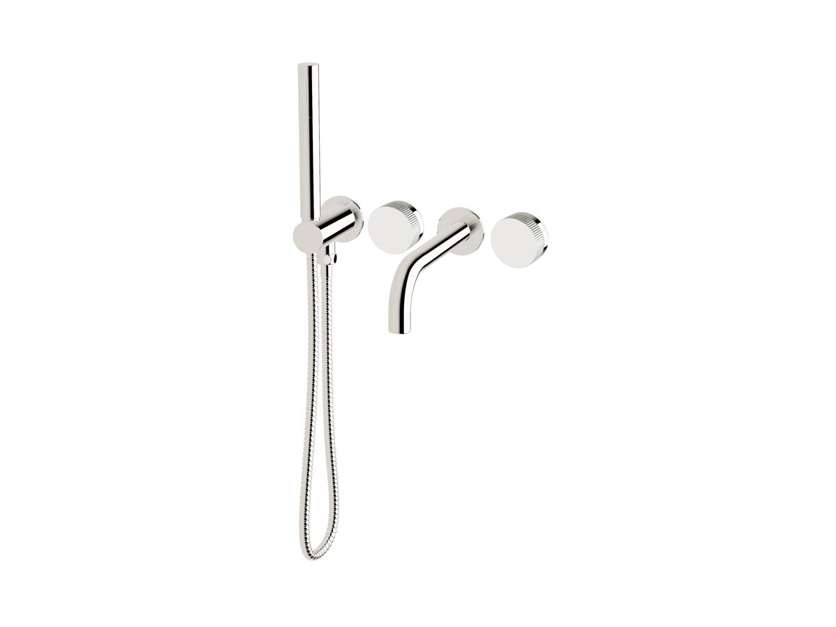reece Milli Pure Progressive Bath Mixer Tap System 200mm with Handshower Right Hand and Linear Textured Handles Chrome (3 Star)