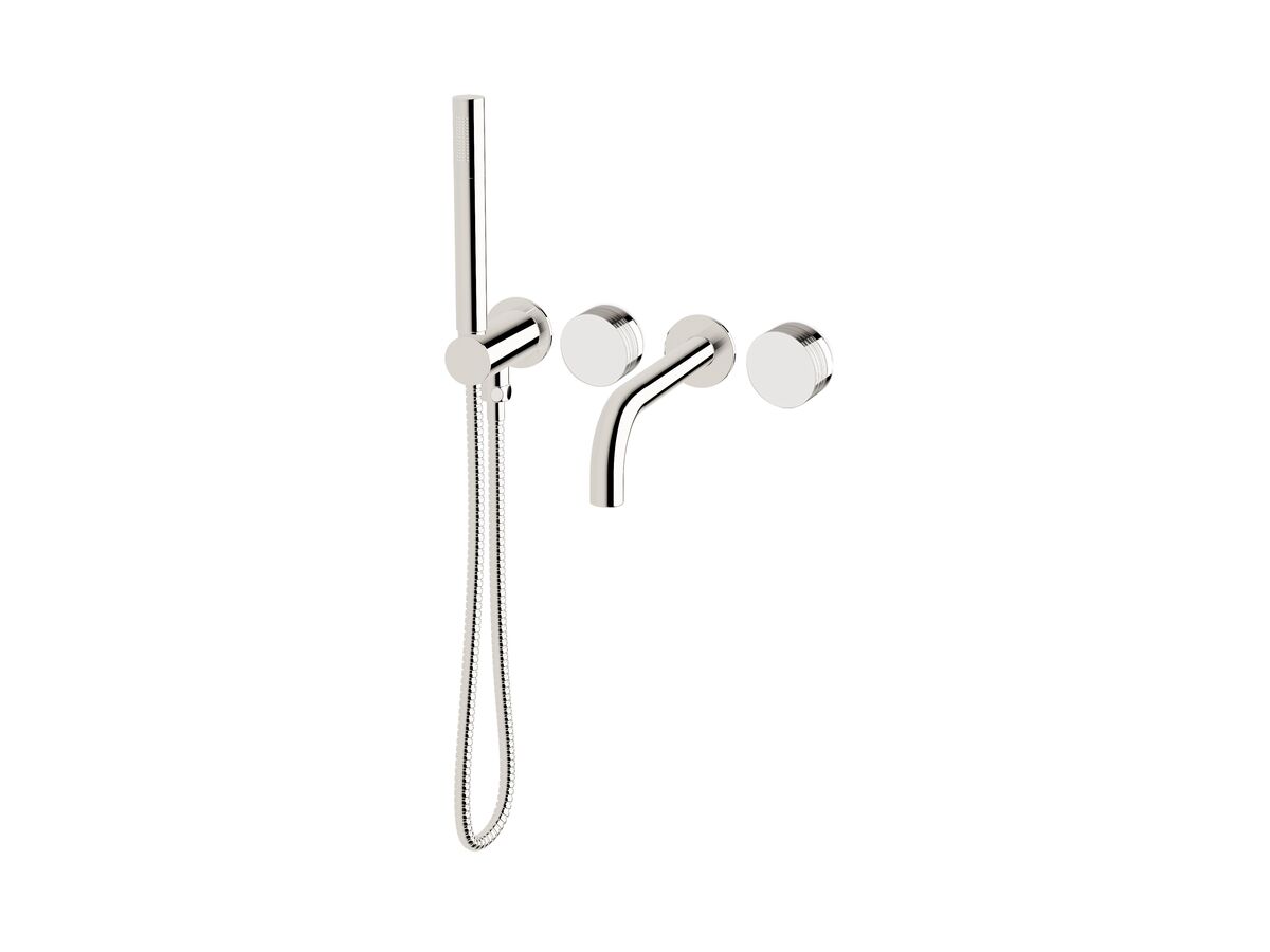 reece Milli Pure Progressive Bath Mixer Tap System 250mm with Handshower Right Hand and Cirque Textured Handles Chrome (3 Star)