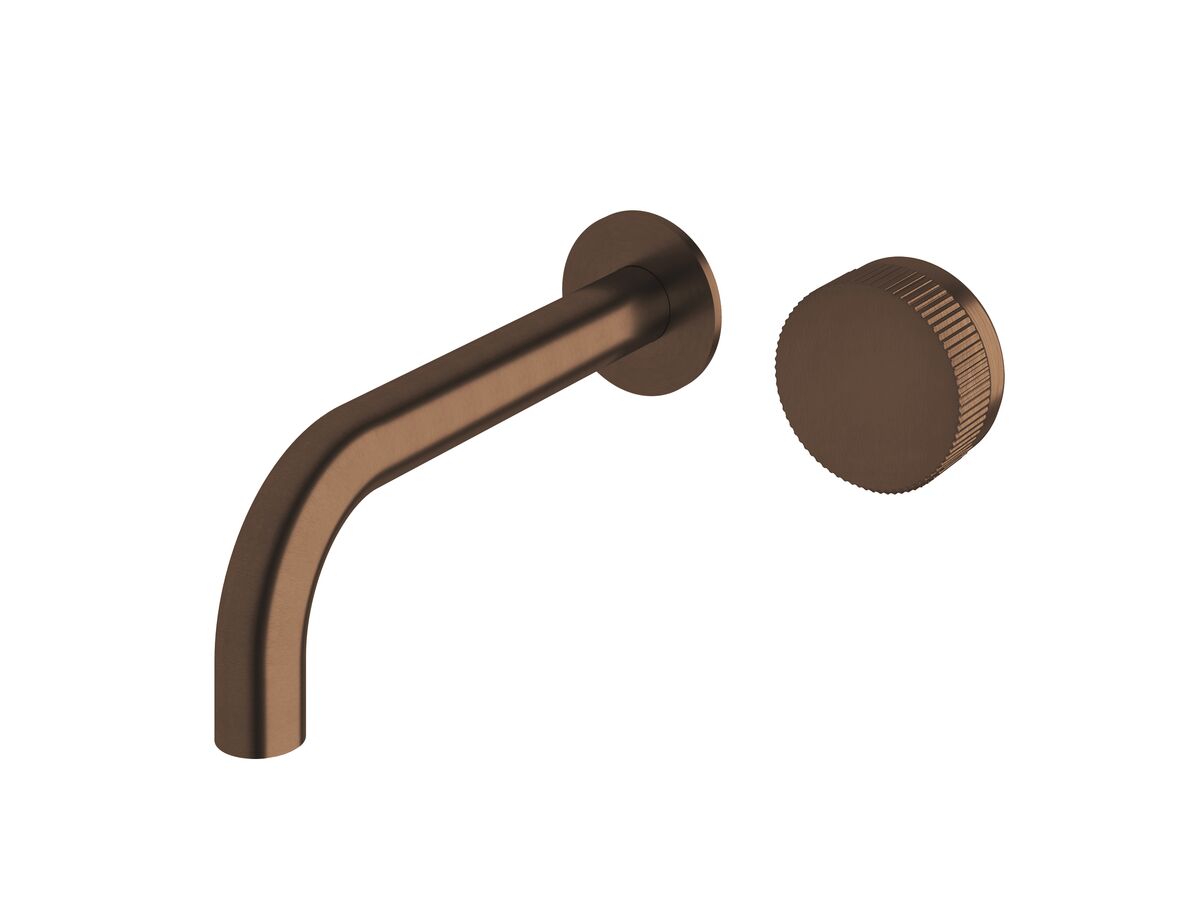 reece Milli Pure Progressive Wall Basin Mixer Tap System 200mm with Linear Textured Handle PVD Brushed Bronze (3 Star)