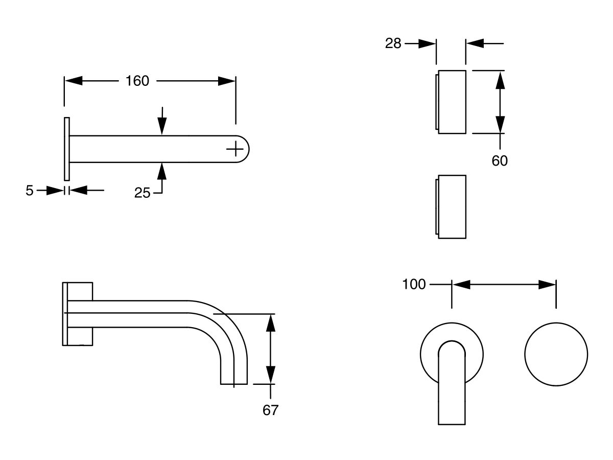 Reece Milli Pure Progressive Wall Basin Mixer Tap System 160mm With Cirque Textured Handle Chrome (3 Star)
