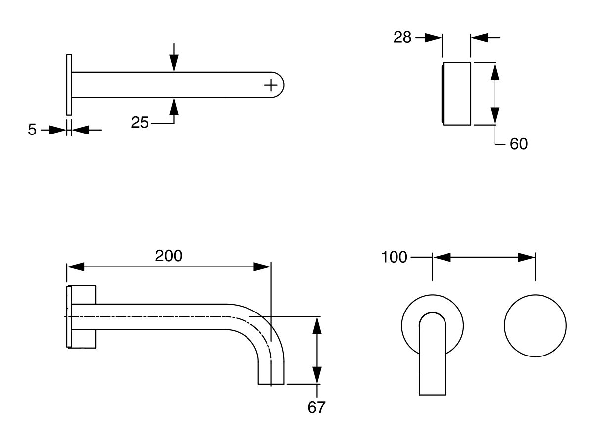 Reece Milli Pure Progressive Wall Basin Mixer Tap System 200mm With Linear Textured Handle Chrome (3 Star)