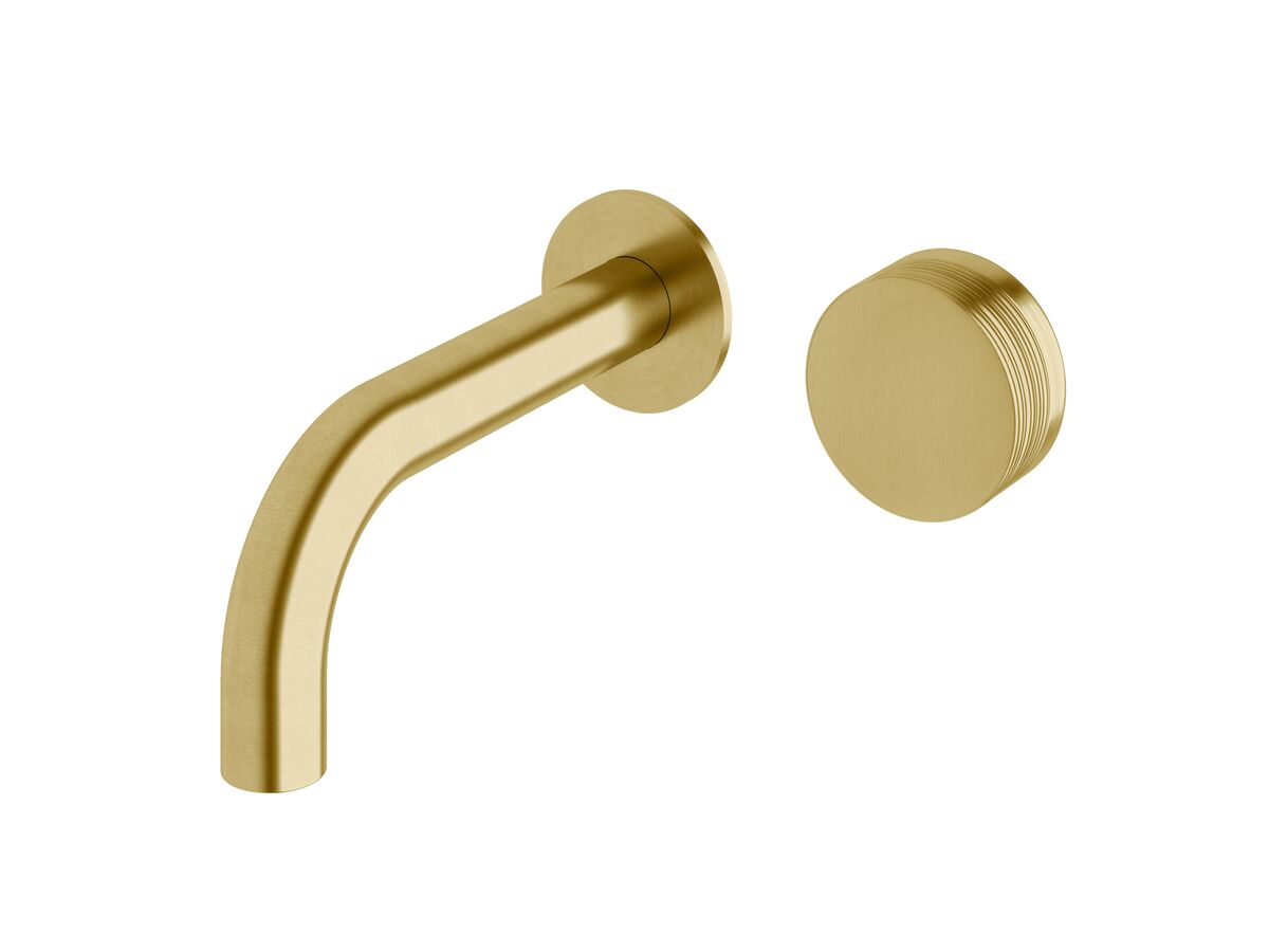 reece Milli Pure Progressive Wall Basin Mixer Tap System 160mm with Cirque Textured Handle PVD Brushed Gold (3 Star)