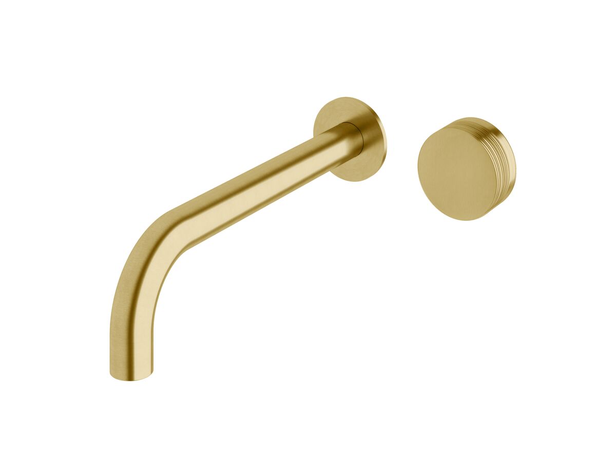 reece Milli Pure Progressive Wall Basin Mixer Tap System 250mm with Cirque Textured Handle PVD Brushed Gold (3 Star)
