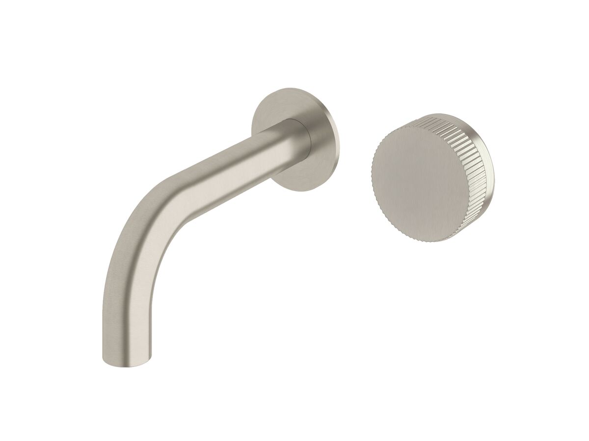 reece Milli Pure Progressive Wall Basin Mixer Tap System 160mm with Linear Textured Handle PVD Brushed Nickel (3 Star)