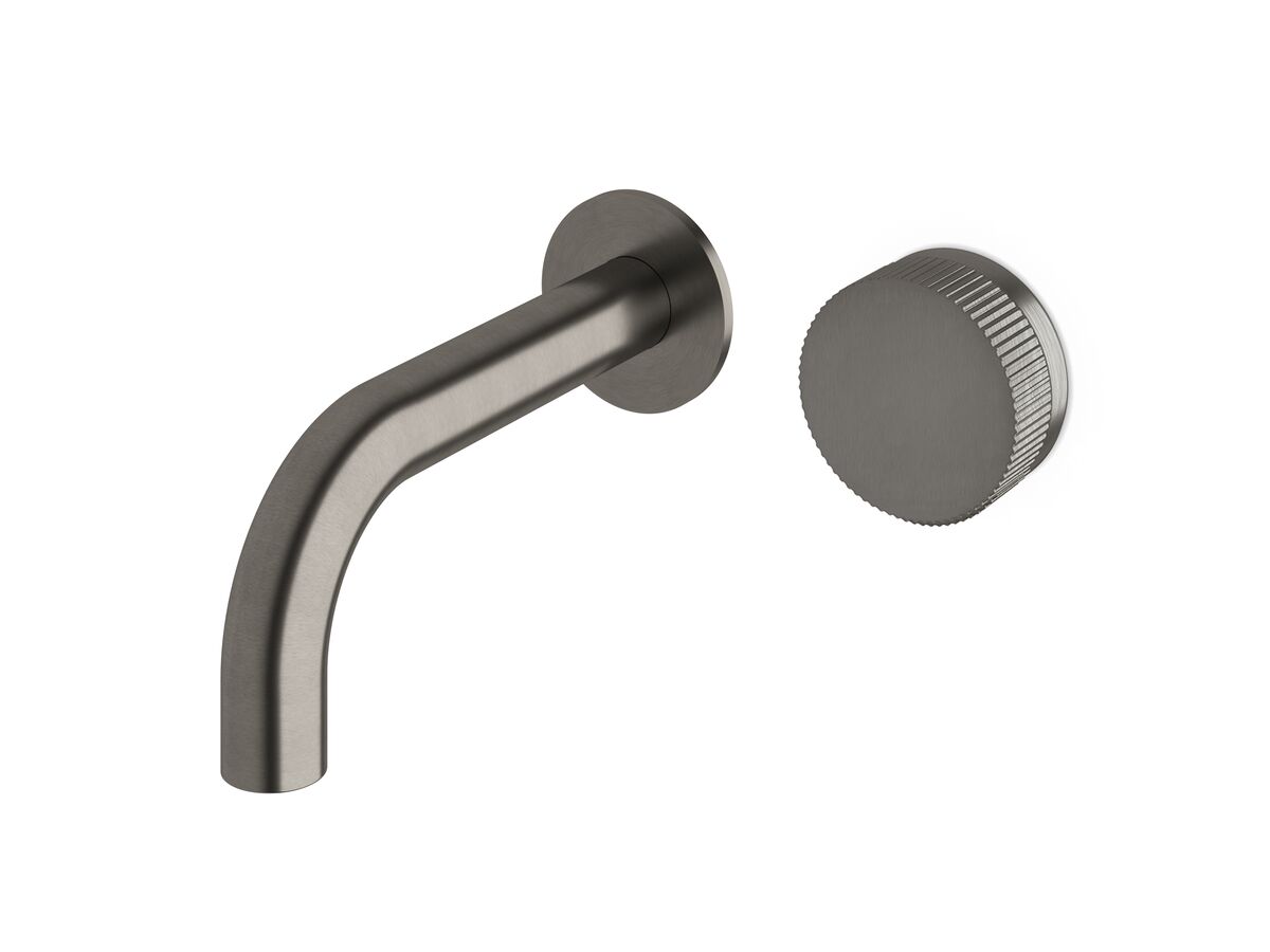 reece Milli Pure Progressive Wall Basin Mixer Tap System 160mm with Linear Textured Handle PVD Brushed Gunmetal (3 Star)
