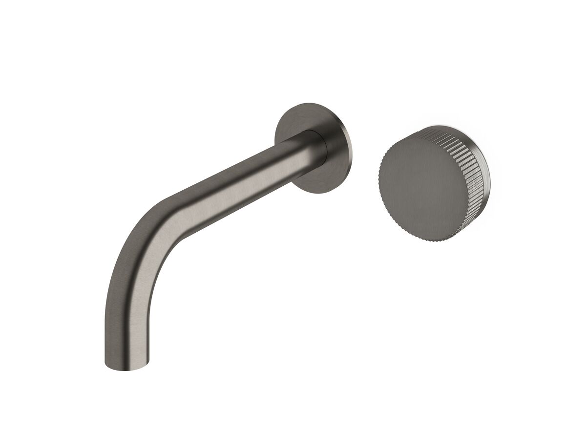 reece Milli Pure Progressive Wall Basin Mixer Tap System 200mm with Linear Textured Handle PVD Brushed Gunmetal (3 Star)