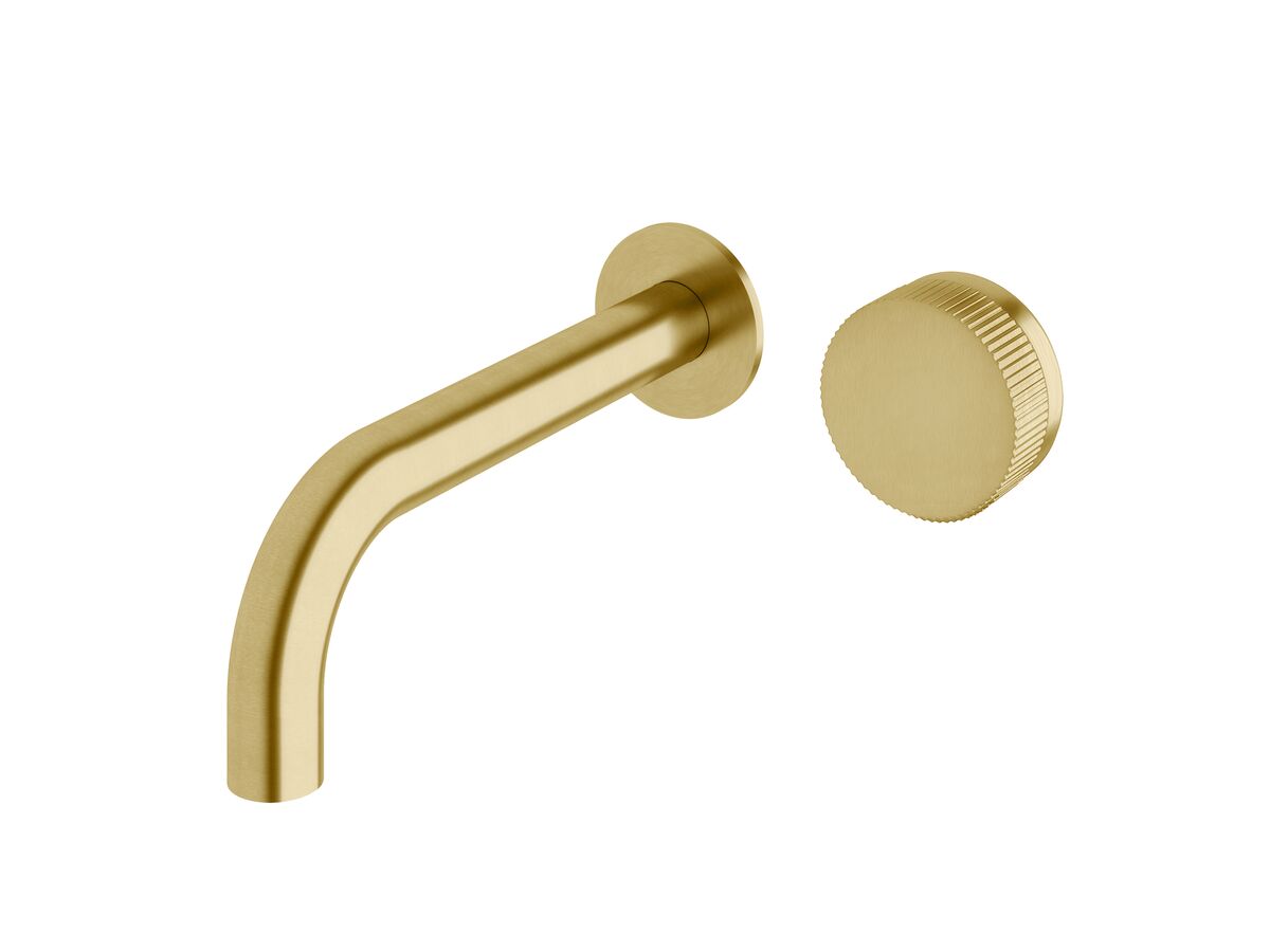 reece Milli Pure Progressive Wall Bath Mixer Tap System 200mm with Linear Textured Handle PVD Brushed Gold