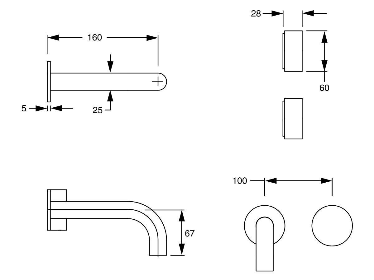 Reece Milli Pure Progressive Wall Bath Mixer Tap System 160mm With Cirque Textured Handle PVD Matte Black