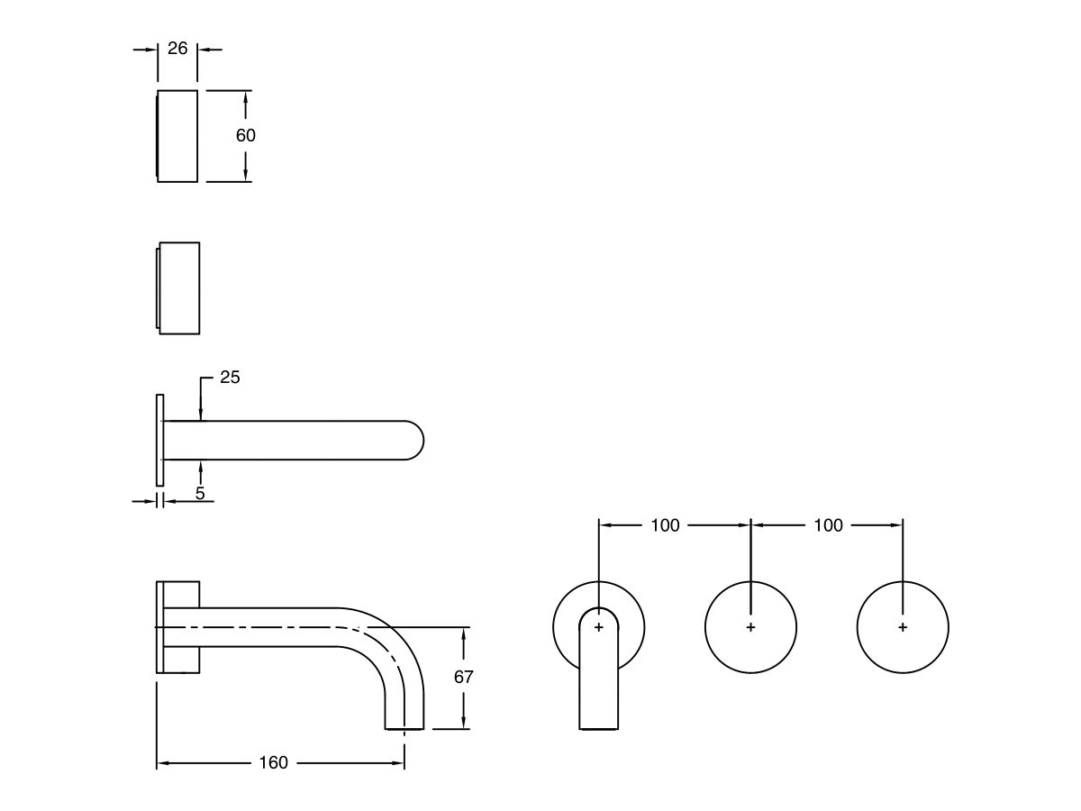 Reece Milli Pure Wall Basin Hostess System 160mm Right Hand PVD Matte Black (3 Star)