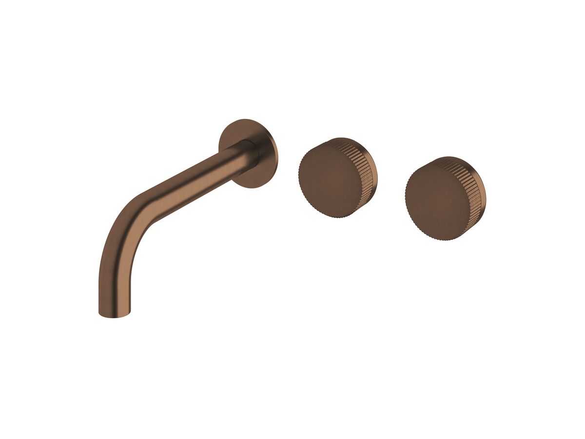 reece Milli Pure Wall Basin Hostess System 200mm Right Hand with Linear Textured Handles PVD Brushed Bronze (3 Star)