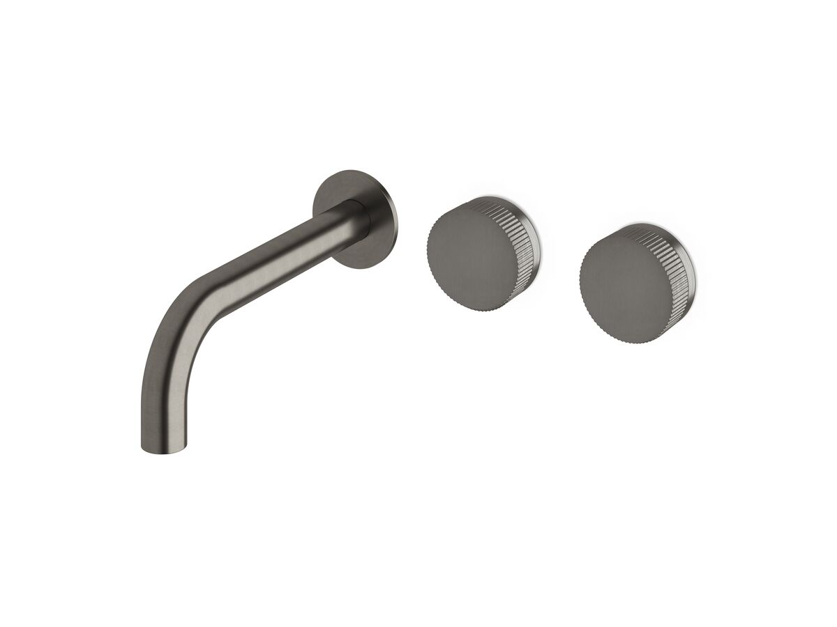reece Milli Pure Wall Basin Hostess System 200mm Right Hand with Linear Textured Handles PVD Brushed Gunmetal (3 Star)
