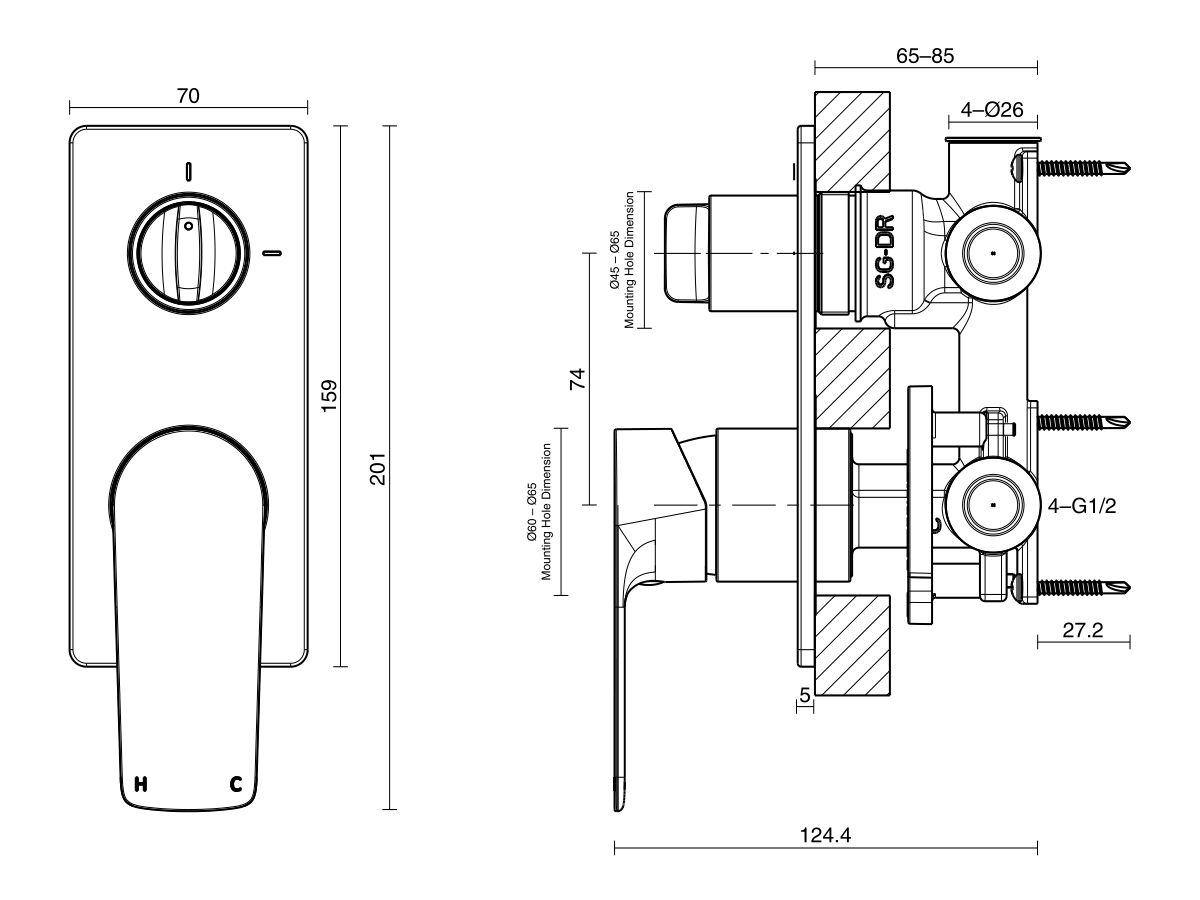 Reece Milli Trace Shower Mixer With Diverter Chrome