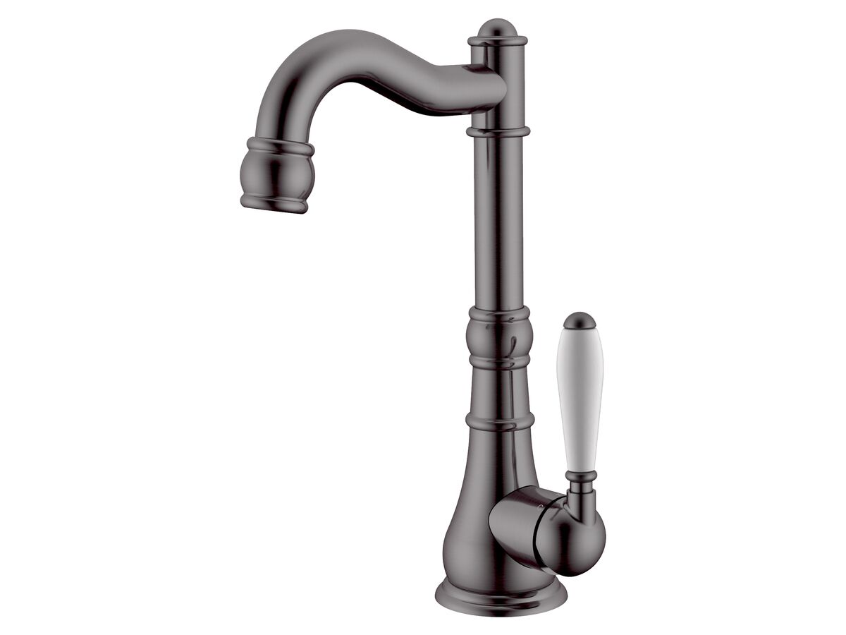 reece Milli Voir English Basin Mixer Porcelain Handles Brushed Gunmetal (4 Star) Lead Free
