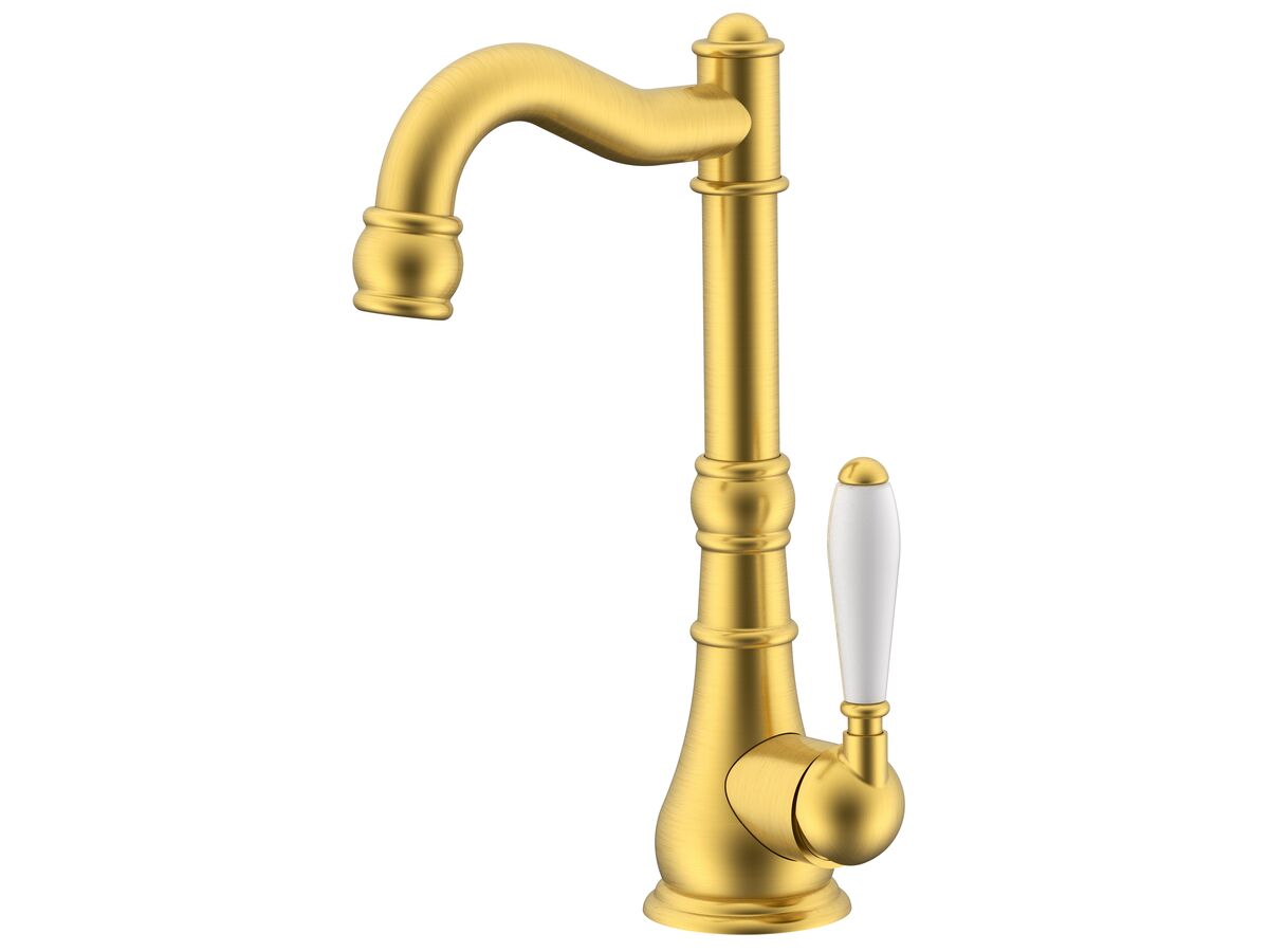 reece Milli Voir English Basin Mixer Tap Porcelain Handles Brushed Gold (4 Star)