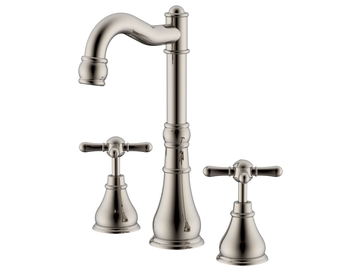 reece Milli Voir English Basin Set Swivel Outlet Cross Handles Brushed Nickel (4 Star)
